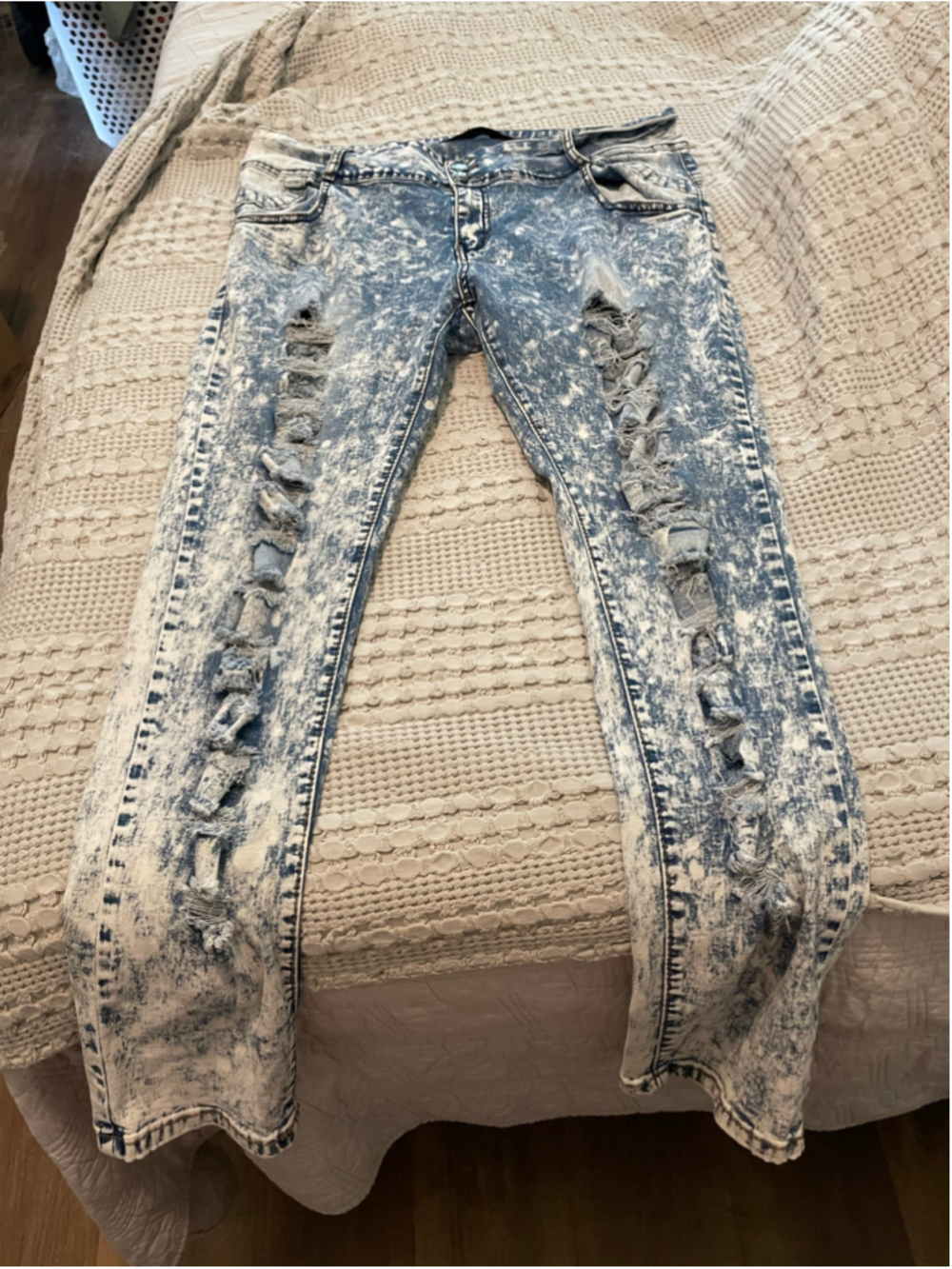 Women's Acid Wash Distressed Skinny Jeans Blue White sz 20